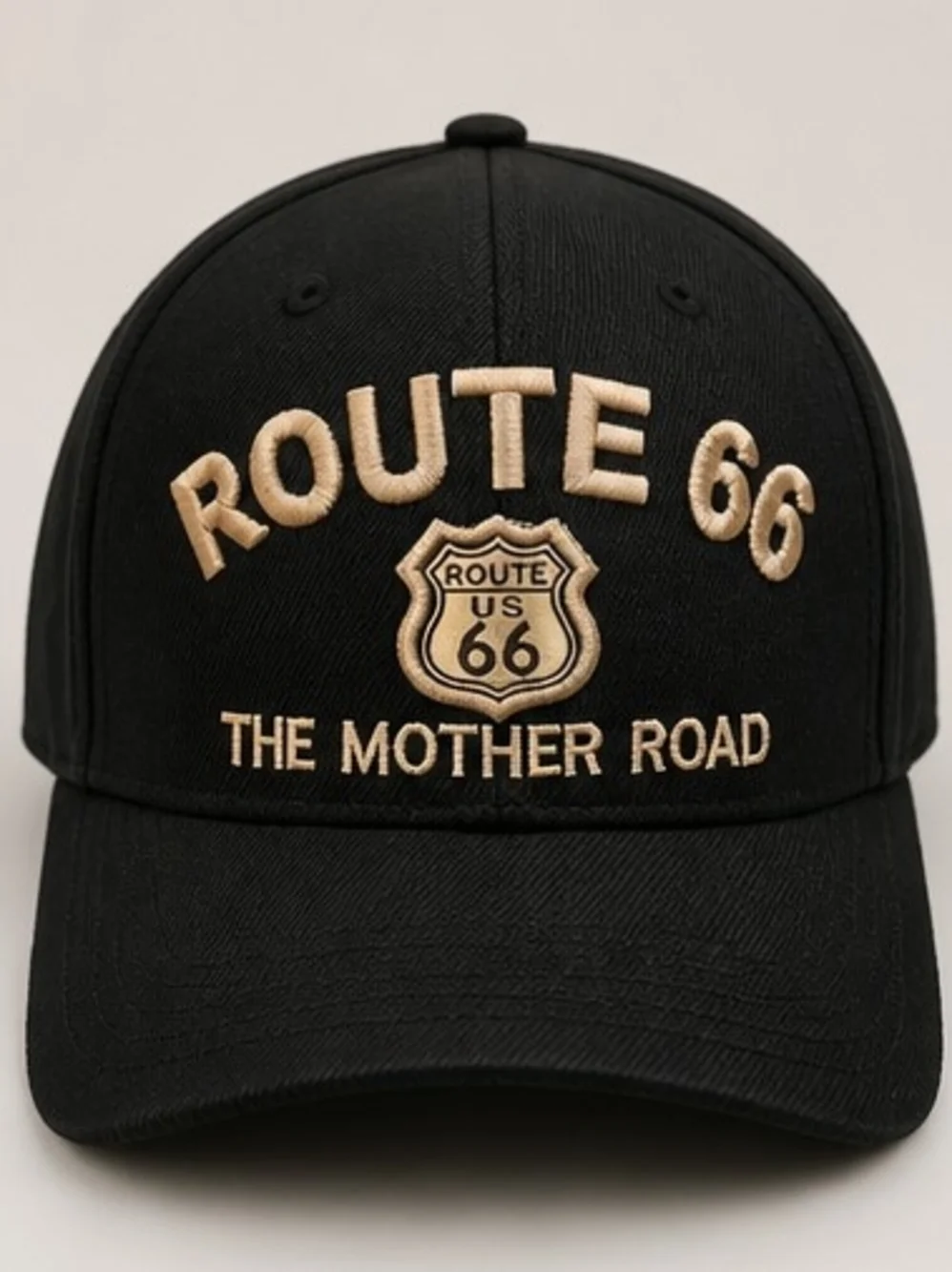 Route 66 Black Embroidered Baseball Cap - The Mother Road